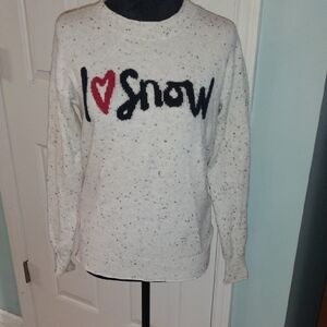 NWT LOFT White Speckled Sweater with 'I Snow' Design